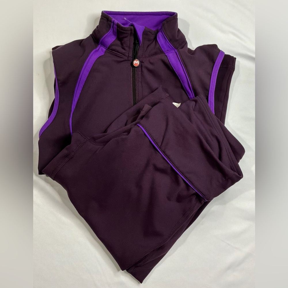 Mini Mango Sleeveless Zip-Front Active Top And Pants in Plum /Golf/Fitness